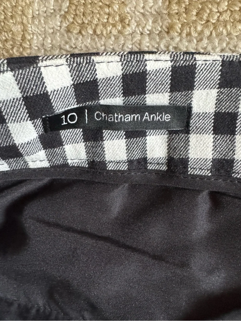 Talbots Chatham Ankle Stretch Pants Black White Gingham Check Size 10